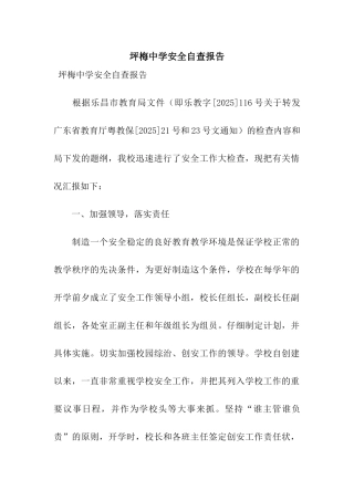 坪梅中学安全自查报告