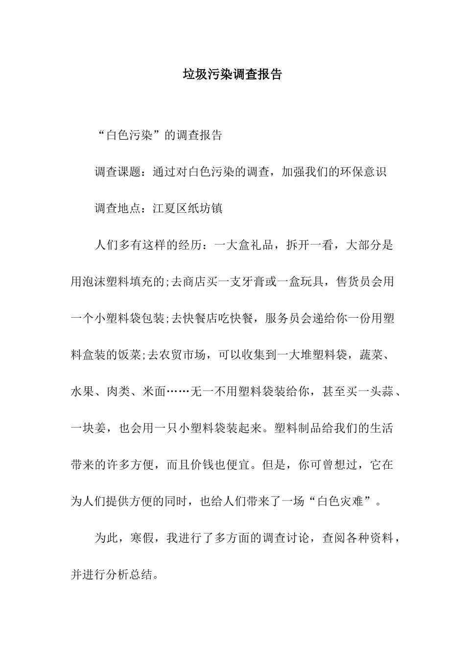 垃圾污染调查报告_第1页