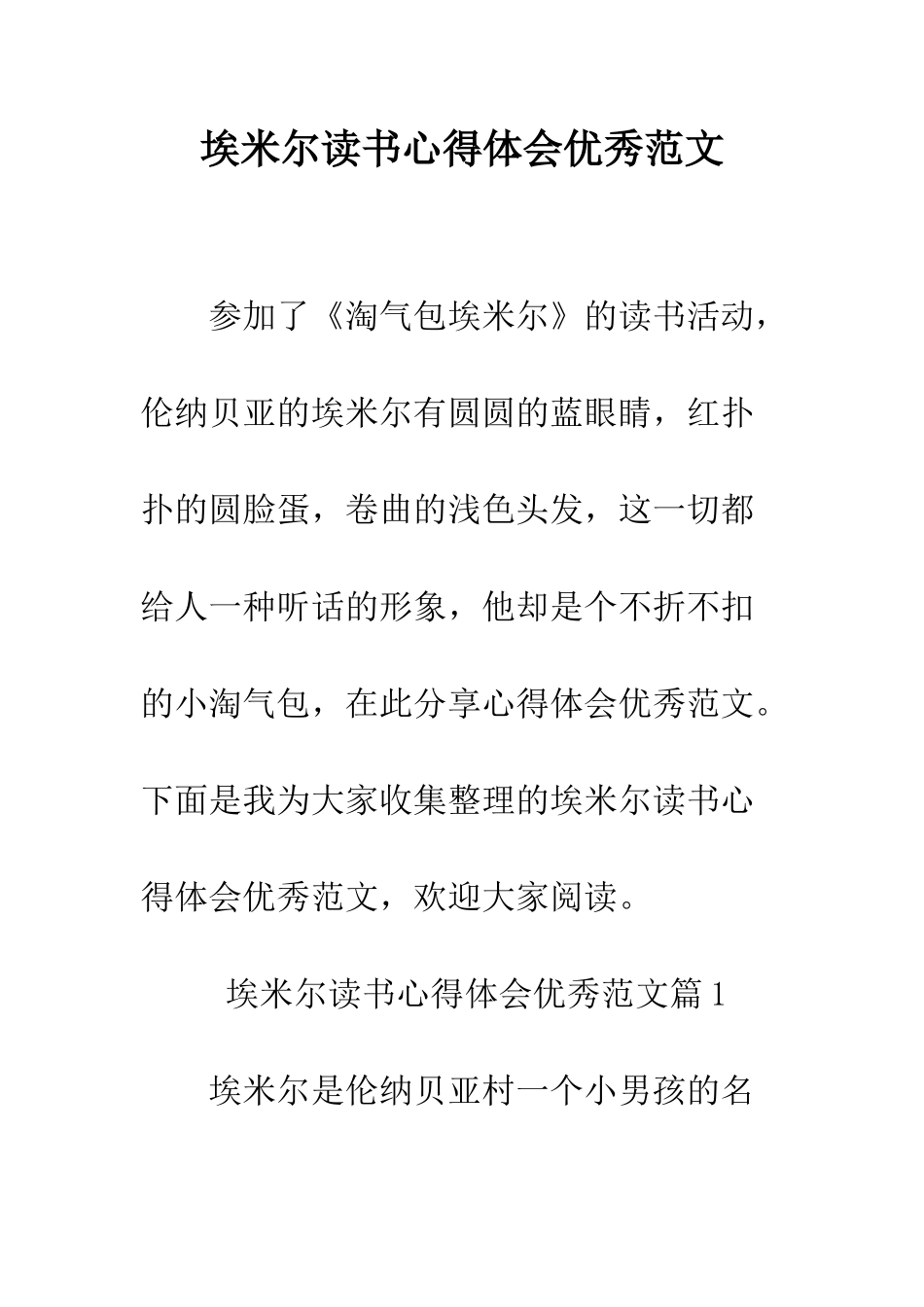 埃米尔读书心得体会优秀范文--精编范文_第1页