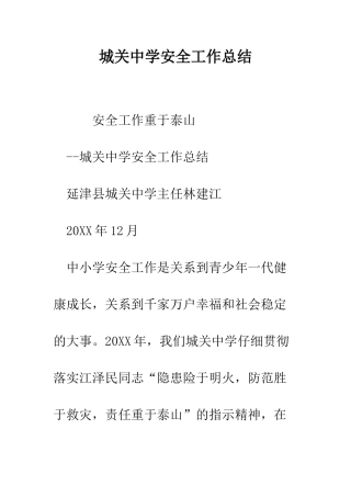 城关中学安全工作总结--精编范文
