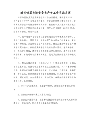 城关镇卫生院安全生产年工作实施方案