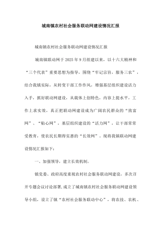 城南镇农村社会服务联动网建设情况汇报