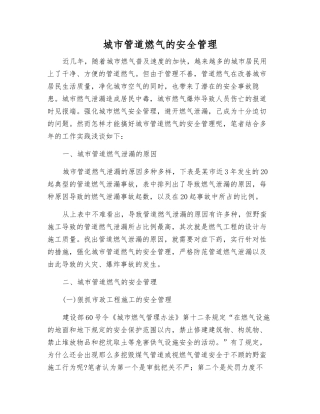 城市管道燃气的安全管理