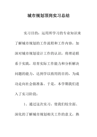 城市规划顶岗实习总结--精编范文