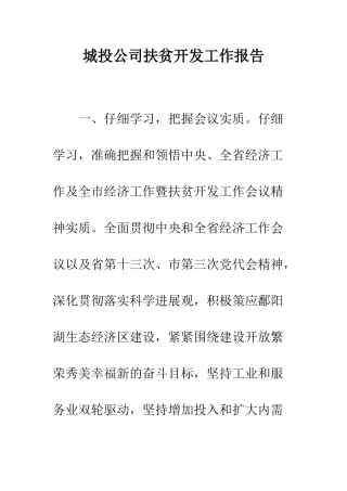 城投公司扶贫开发工作报告--精编范文