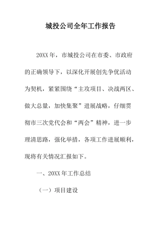 城投公司全年工作报告--精编范文