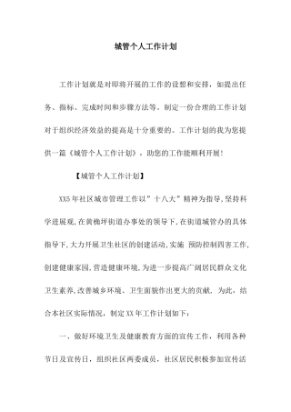 城管个人工作计划