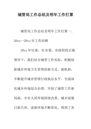 城管局工作总结及明年工作打算--精编范文