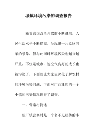 城镇环境污染的调查报告--精编范文