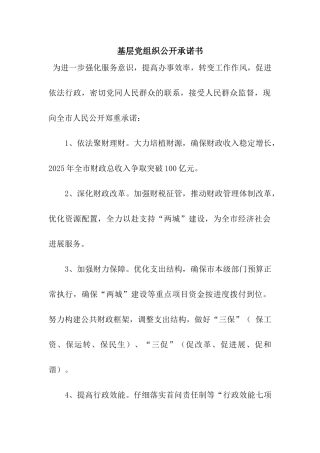 基层党组织公开承诺书