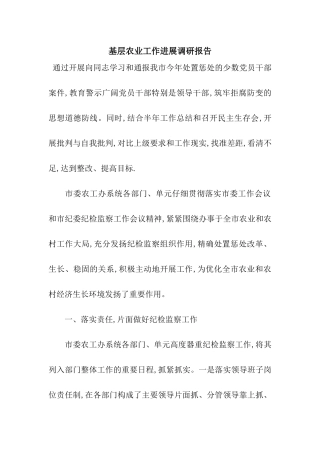 基层农业工作发展调研报告
