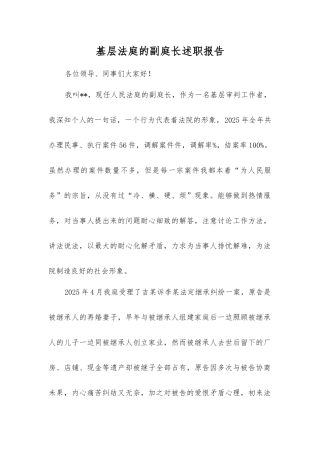 基层法庭的副庭长述职报告