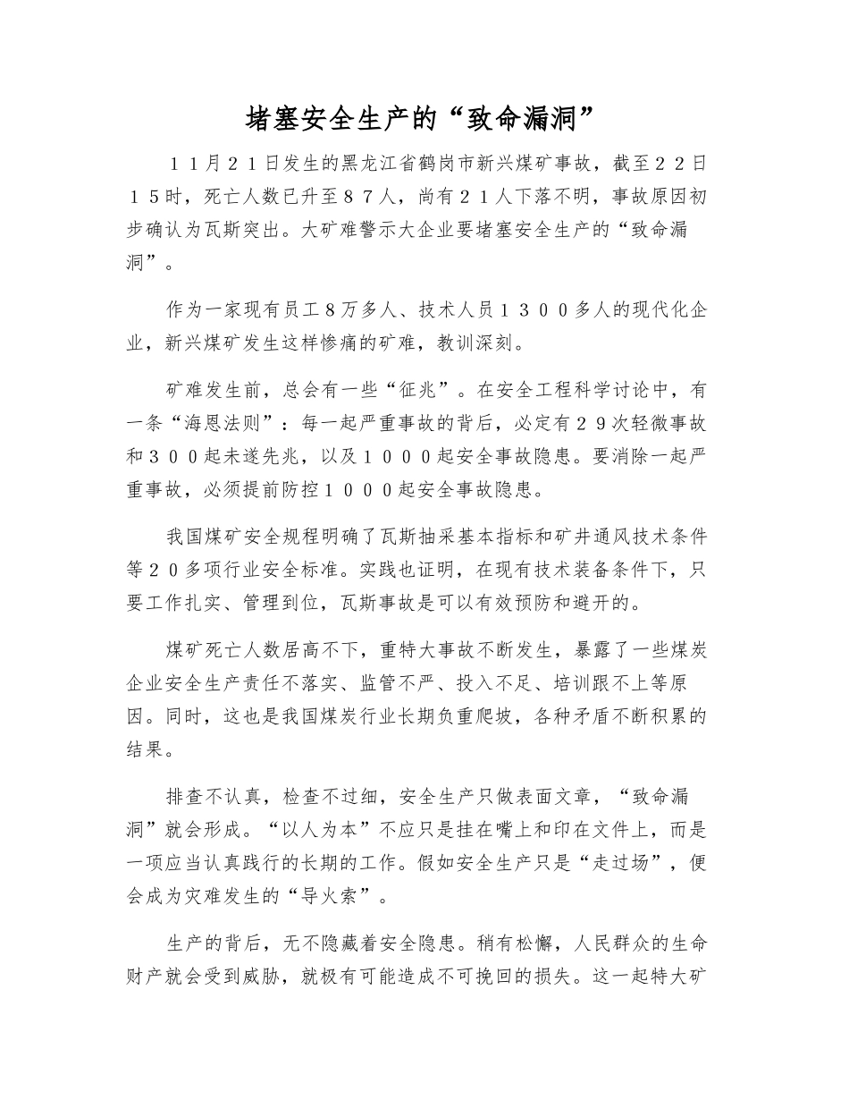 堵塞安全生产的“致命漏洞”_第1页