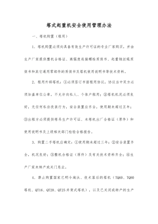 塔式起重机安全使用管理办法