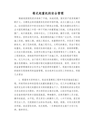 塔式起重机的安全管理