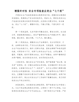 增强针对性-安全专项检查应突出“七个抓”