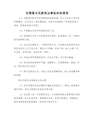 处理煤与瓦斯突出事故时的原则