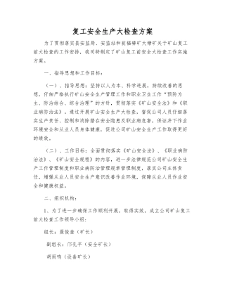 复工安全生产大检查方案