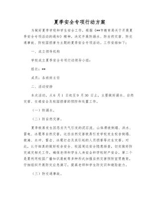 夏季安全专项行动方案