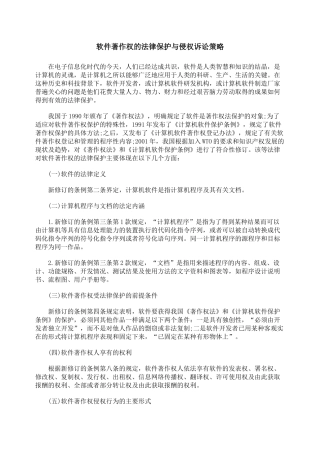 软件著作权的法律保护与侵权诉讼策略