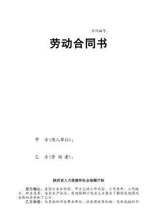陕西省人力资源和社会保障厅制---劳动合同书(DOC11页)
