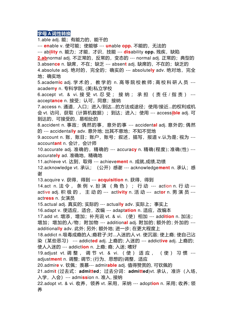 高考英语考试词性转换清单_第1页