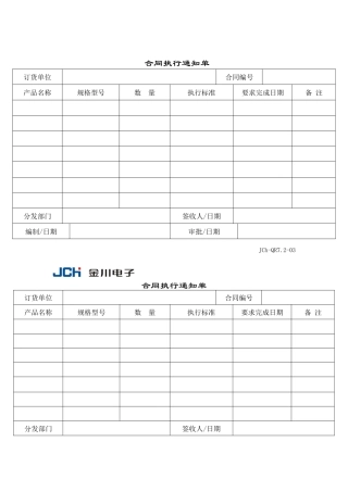 质量管理体系表格-合同执行通知书