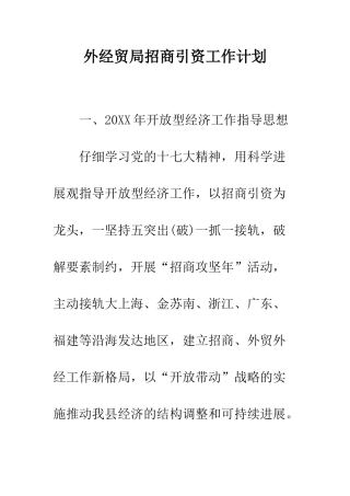 外经贸局招商引资工作计划--精编范文