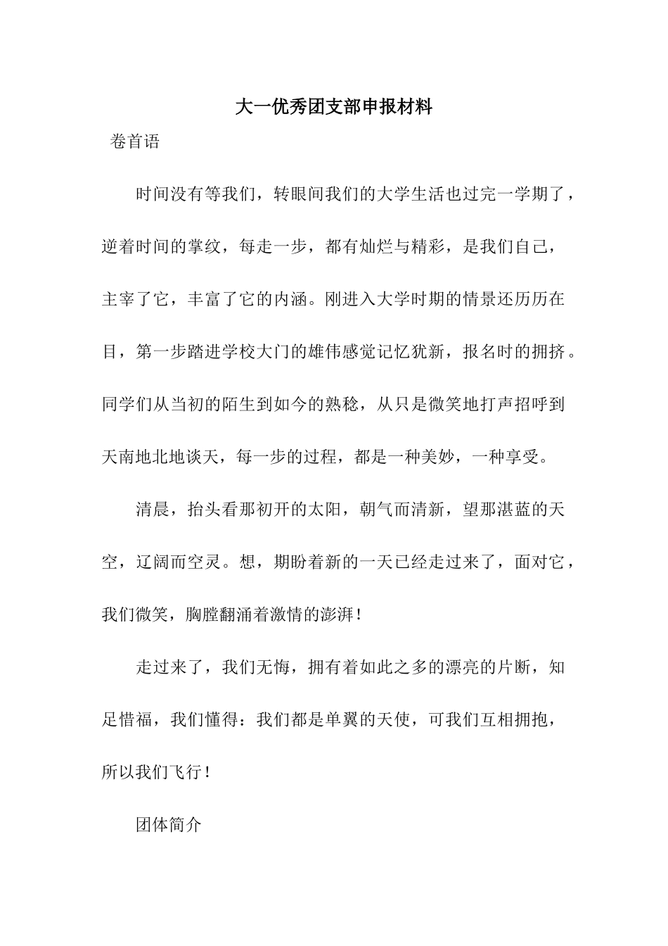 大一优秀团支部申报材料_第1页