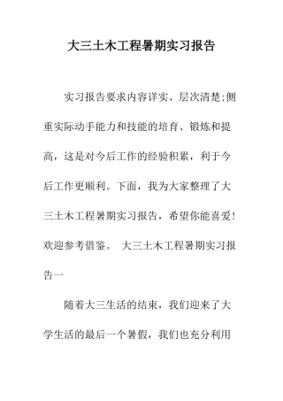 大三土木工程暑期实习报告--精编范文