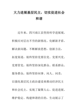 大力发展基层民主-切实促进社会和谐--精编范文