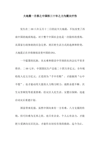 大地震一月祭之中国积三十年之力为震灾疗伤