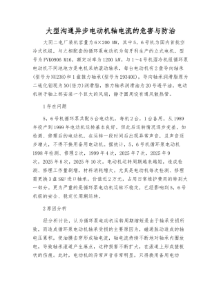 大型交流异步电动机轴电流的危害与防治