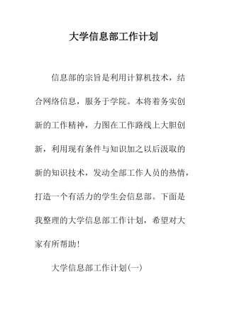 大学信息部工作计划--精编范文
