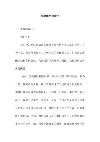 大学团员申请书
