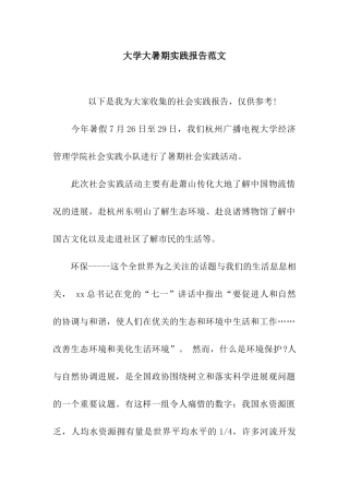大学大暑期实践报告范文