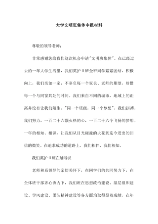 大学文明班集体申报材料