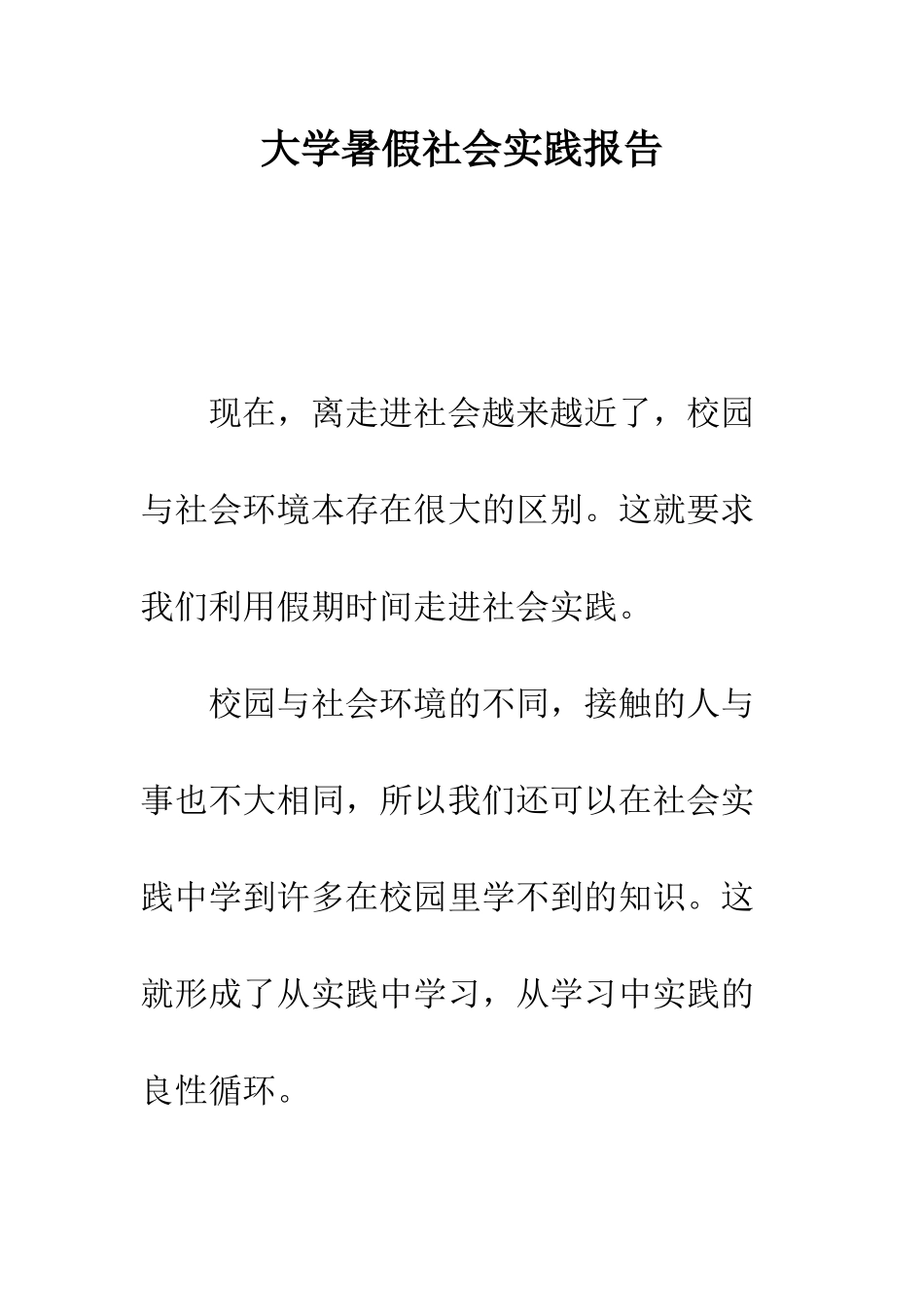 大学暑假社会实践报告--精编范文_第1页