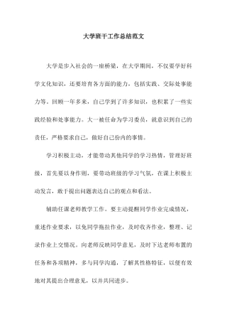 大学班干工作总结范文