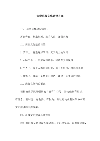 大学班级文化建设方案