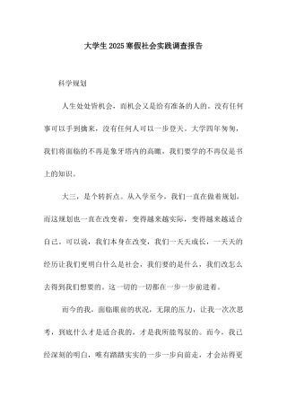 大学生2025寒假社会实践调查报告