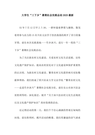 大学生“三下乡”暑期社会实践总结2025最新