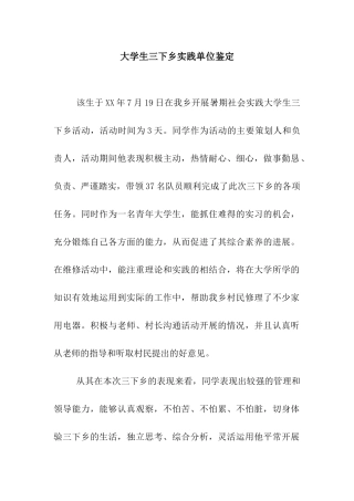 大学生三下乡实践单位鉴定
