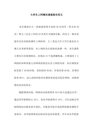 大学生上网情况调查报告范文