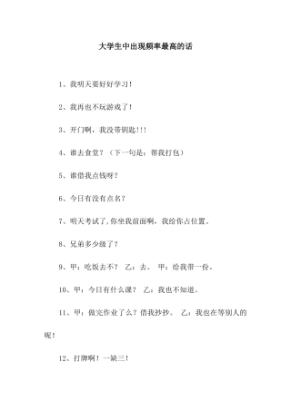 大学生中出现频率最高的话