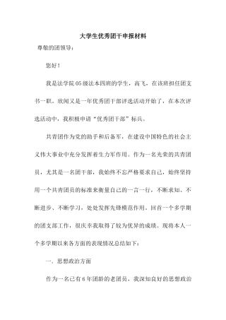 大学生优秀团干申报材料