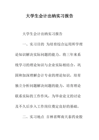 大学生会计出纳实习报告--精编范文