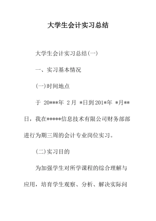 大学生会计实习总结--精编范文