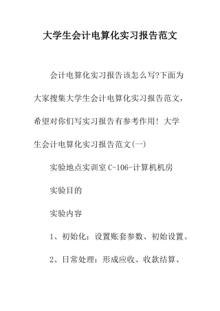 大学生会计电算化实习报告范文--精编范文