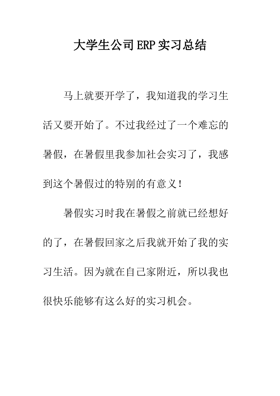 大学生公司ERP实习总结--精编范文_第1页